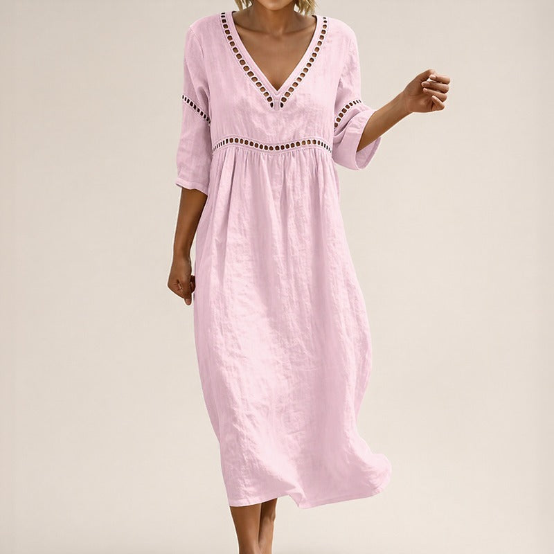 Vestido Almare Longo em Linho Feminino com Caimento Solto