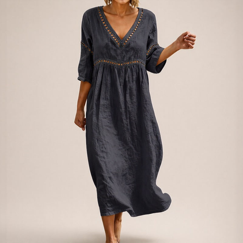 Vestido Almare Longo em Linho Feminino com Caimento Solto