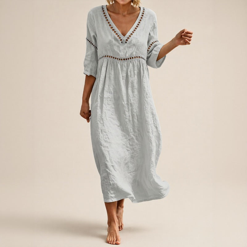 Vestido Almare Longo em Linho Feminino com Caimento Solto