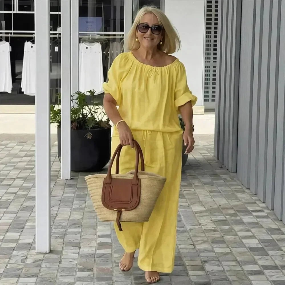Conjunto Céliane Feminino em Linho de Algodão com Blusa e Calça