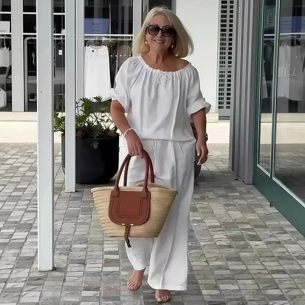 Conjunto Céliane Feminino em Linho de Algodão com Blusa e Calça