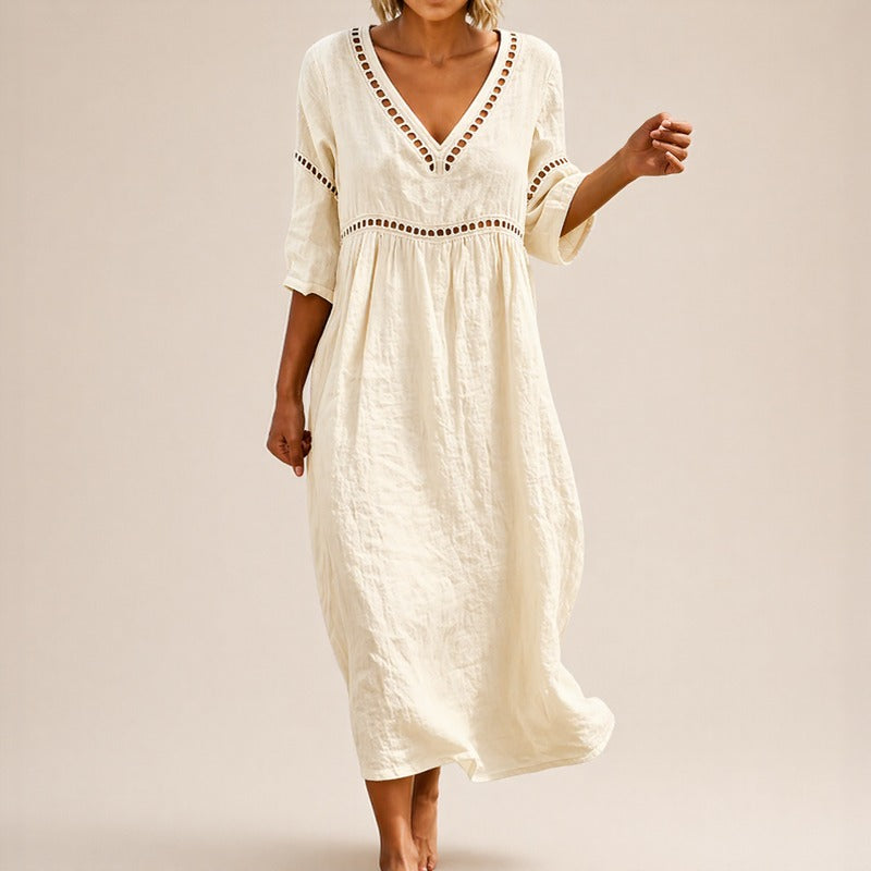 Vestido Almare Longo em Linho Feminino com Caimento Solto