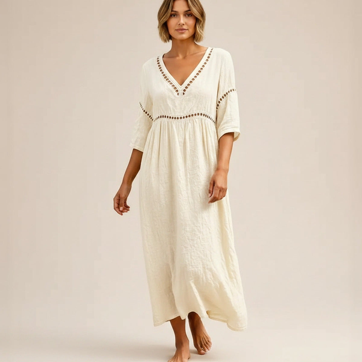 Vestido Almare Longo em Linho Feminino com Caimento Solto