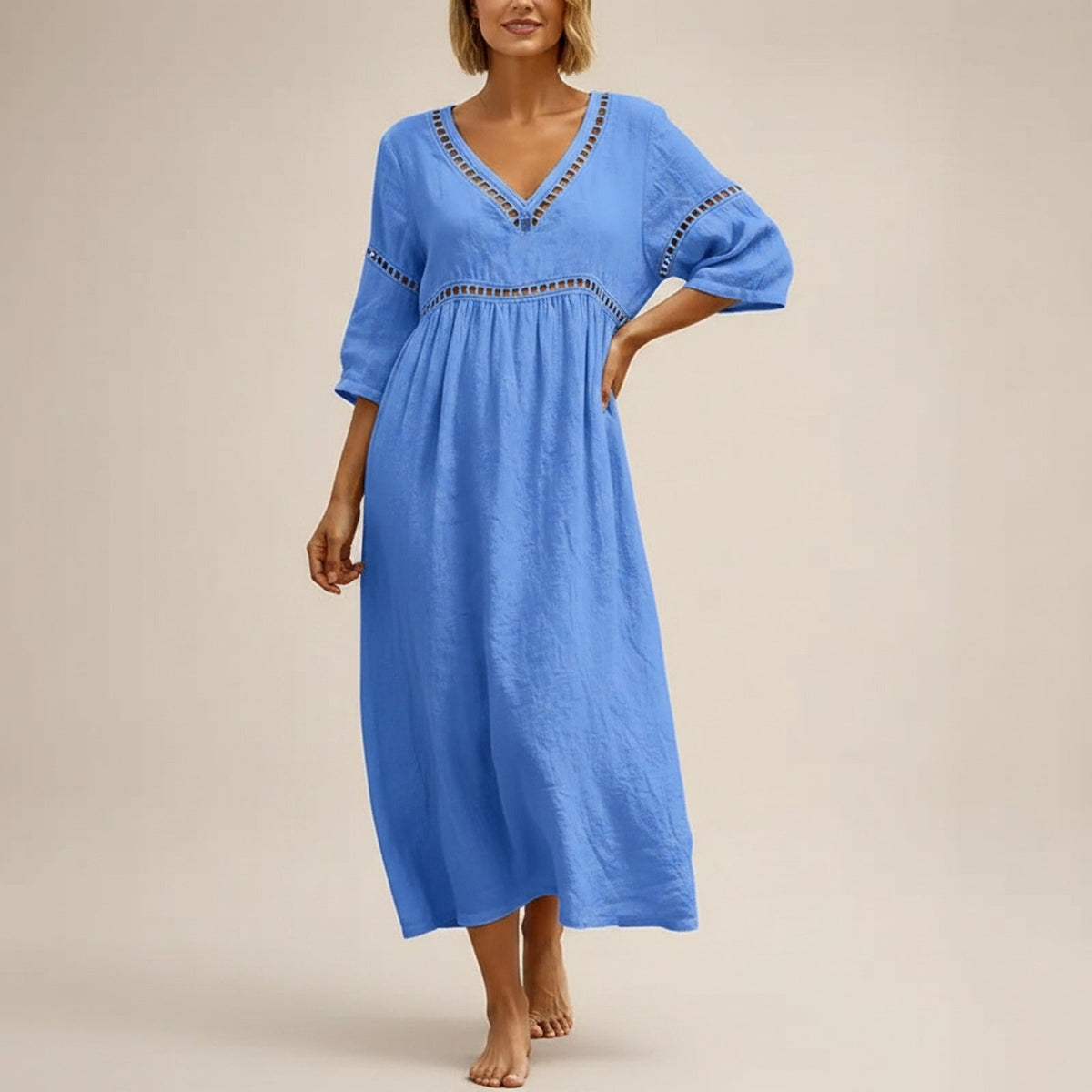 Vestido Almare Longo em Linho Feminino com Caimento Solto
