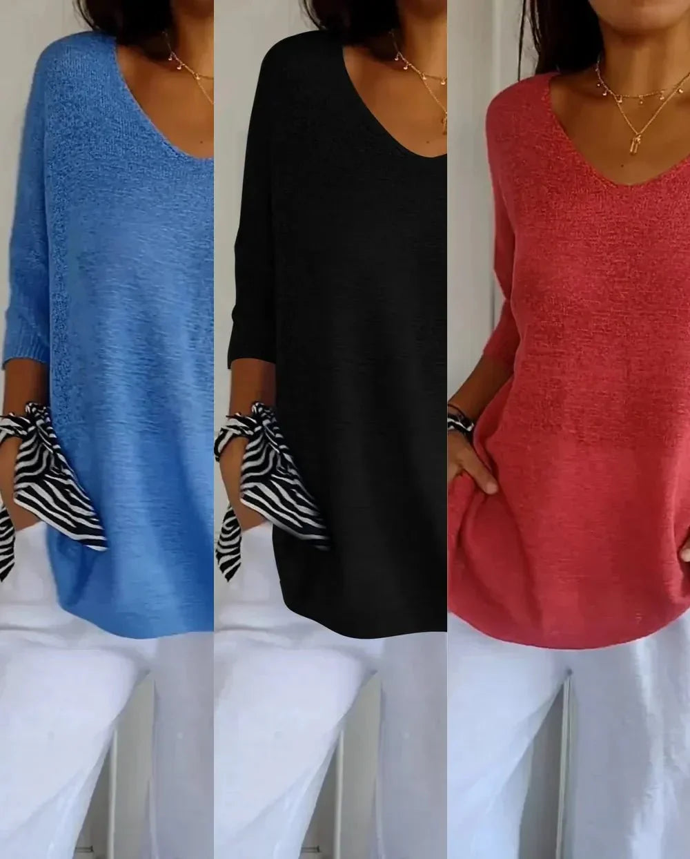 Kit 3 Blusas Femininas Luna em Malha Leve Decote V